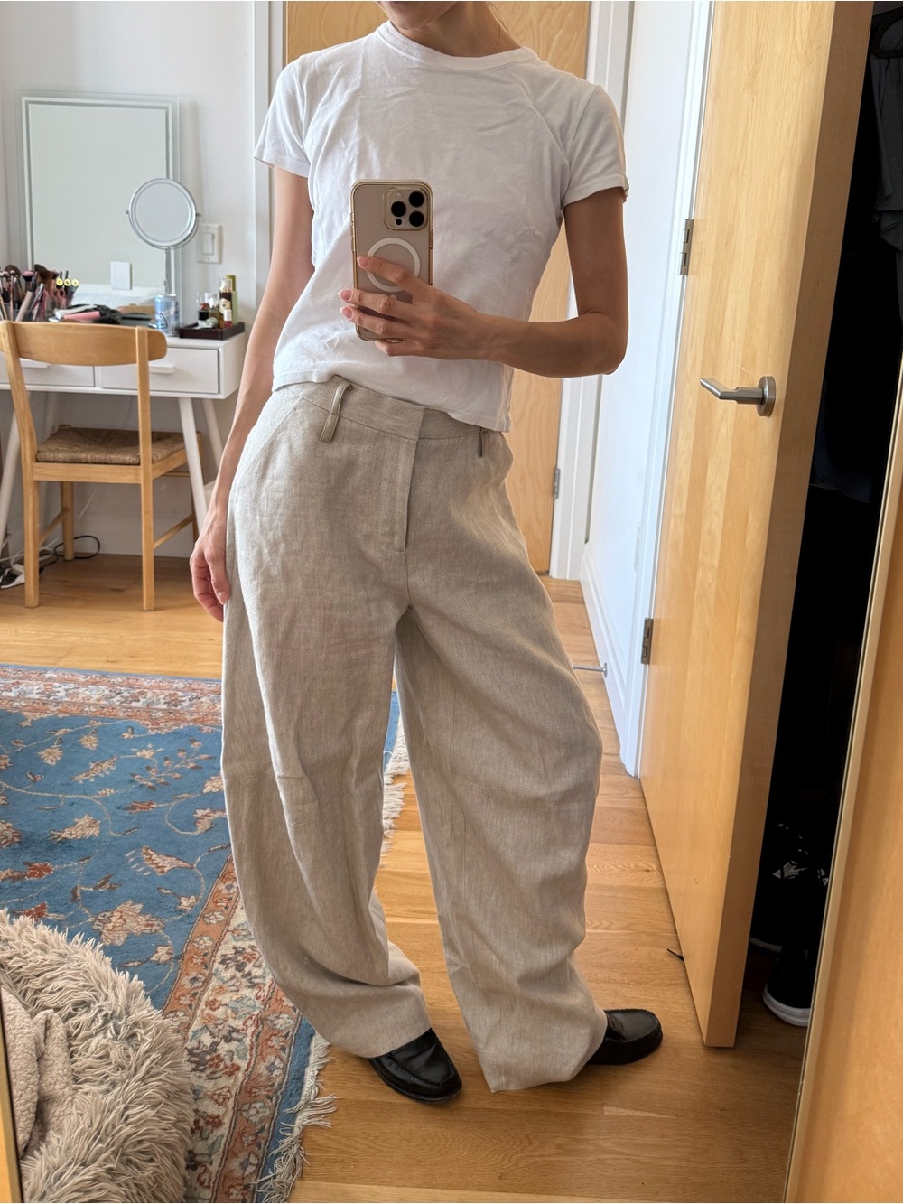 Wide Leg Linen Blend Trousers in Natural